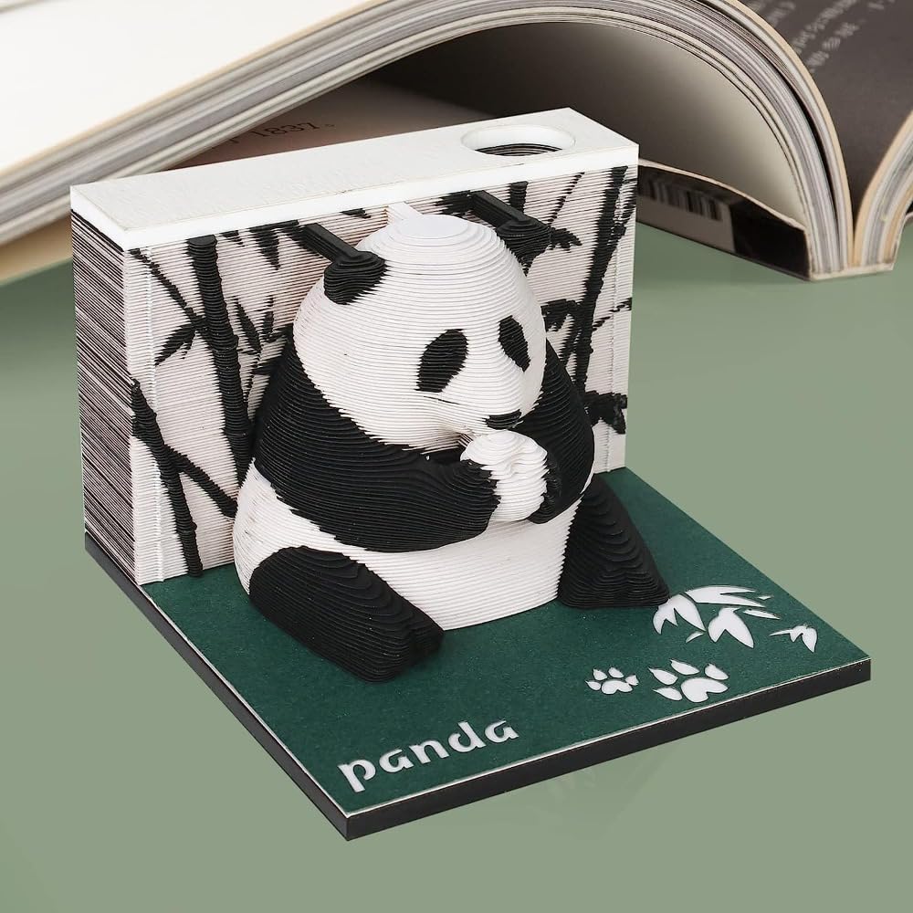 Risedot Panda 3D Art Notepad Paper Card, Craft DIY Creative Gift Desk Decoration 217 Sheets Paper Carving Notepad Non-Stick Sticky Note