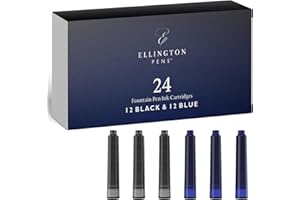 Ellington Pens Blue & Black Fountain Pen Ink Refills 24 Pack - International Standard Size Cartridges - Ink For Fountain Pen - Premium Quality & Non-Toxic, Long-Lasting & Waterproof Ink, Dries Quickly