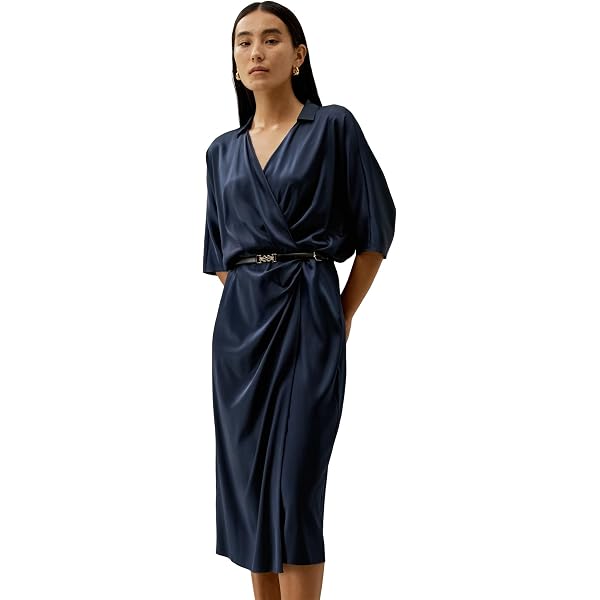 Amazon.com: LilySilk Silk Wrap Dress for Women Front Tie Half Sleeve  Umbrella Hem V-Neck Casual or Work Summer Silk Dresses Navy XS : Clothing,  Shoes & Jewelry
