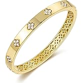 LOIPURI Moissanite Bangle Bracelets for Women, 14K Gold Plated Four Leaf Clover Bracelet with D Color VVS1 Moissanite, Lucky Jewelry Gift for Her 6.5/7 in