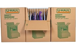 U-Haul Shorty Wardrobe Boxes – Moving Boxes for Hanging Clothing - Pack of 3-24” x 24” x 34”- Hanging Wardrobe Bars Included