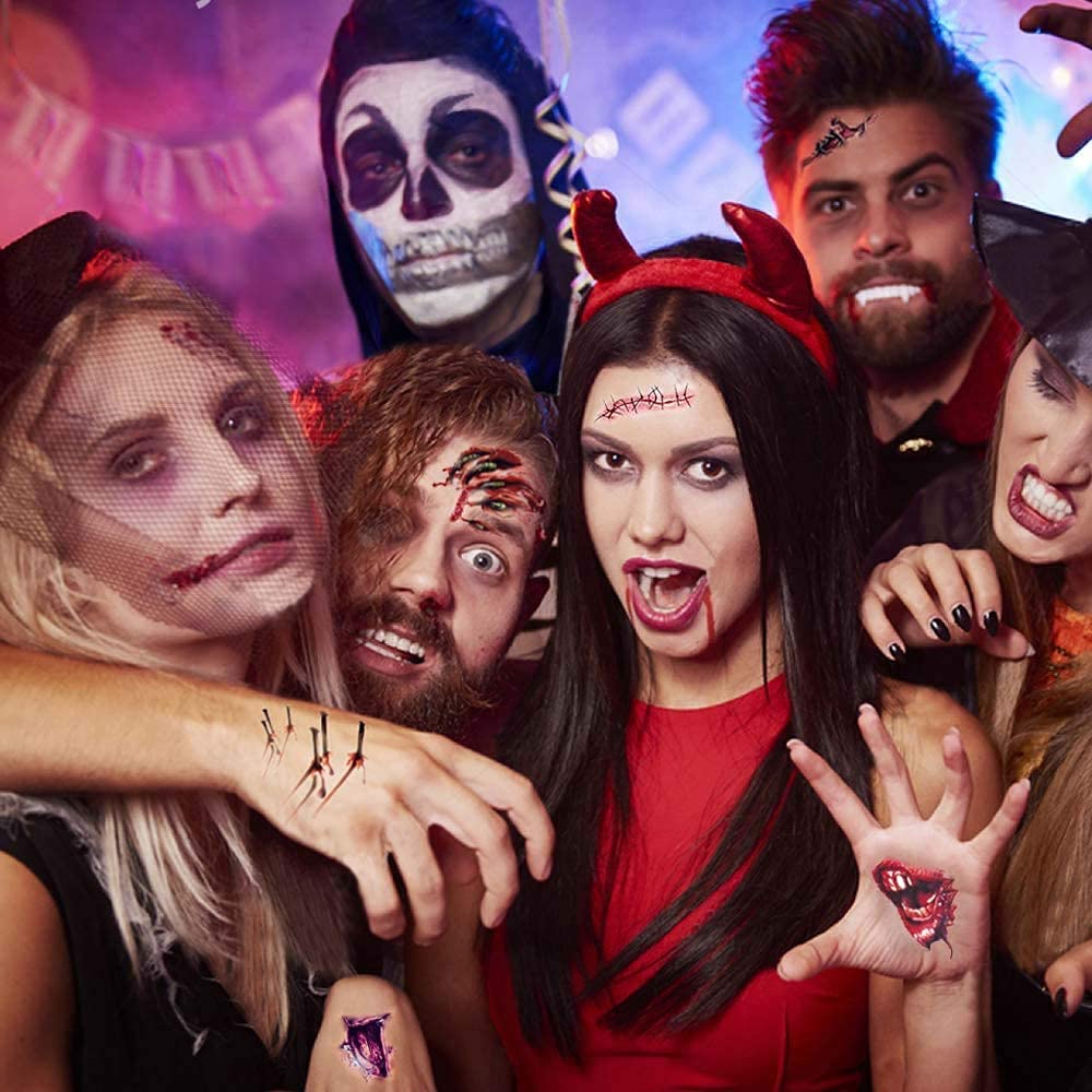 Zombie Scars Tattoos Xllree Bloody Scar with Fake Blood Costume Makeup Halloween Decorations Party Favor