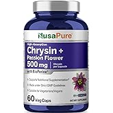 NusaPure Chrysin 500mg, 60 Veggie Capsules | Passion Flower Complex 500mg Supplement | 5, 7-Dihydroxyflavone | Concentrated Extract | Non-GMO, BioPerine & Vegan