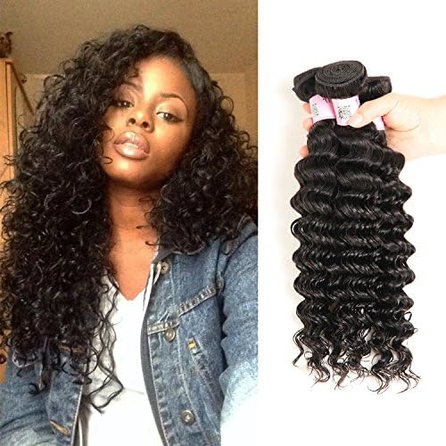 Racily Hair 8A Unprocessed Deep Wave Brazilian Virgin Hair 3 Bundles 8-28 Inch Brazilian Deep Curly Hair Natural Color (12"12"12")