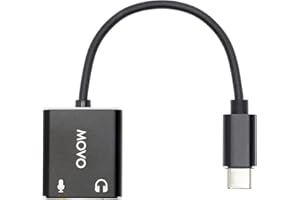 Movo USBC-AC2 3.5mm to USB-C Stereo Audio Adapter - External Sound Card for PC, Mac, Android - 3.5mm TRS Headphone Jack and A