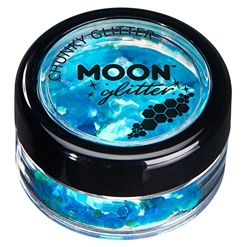 Iridescent Chunky Glitter by Moon Glitter â€“ 100% Cosmetic Glitter for Face, Body, Nails, Hair and Lips - 0.10oz - Blue