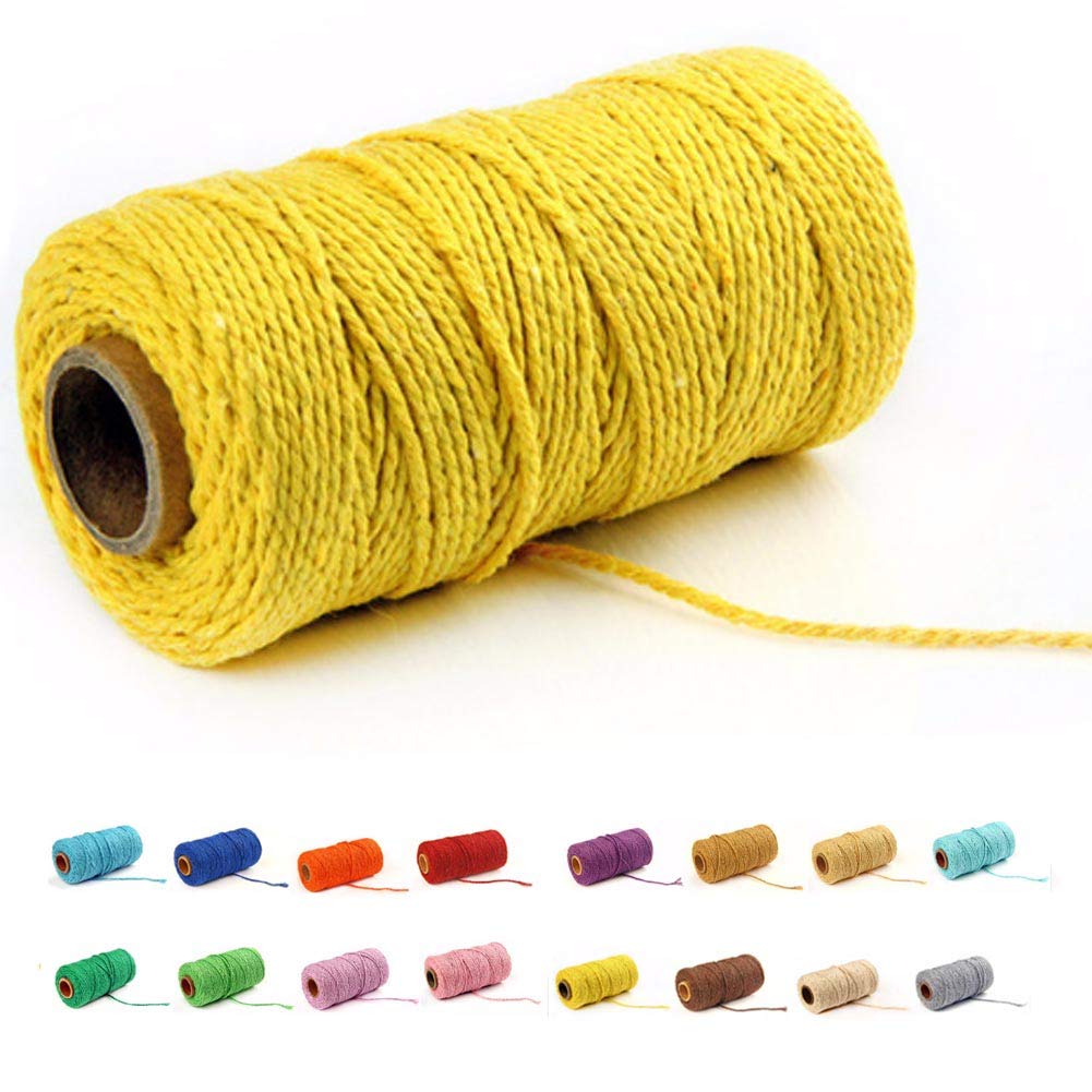 View 1 of (109 Yards/1.5mm/35 Colors Optional) Cotton Baker Twine DIY Craft Macramé Natural Cotton Rope Craft Making Knitting String Rope DIY Wedding Decor Supply Christmas Wrapping (Yellow)