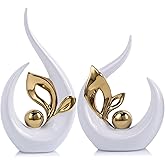 9.4" H White Gold Abstract Sculptures Home Decor, Ceramic Art Statue Cool Stuff to Put on Shelves&tv Stand Decor, Gold Accent Entertainment Center, for Fireplace Coffee Table Dining Table Decorate