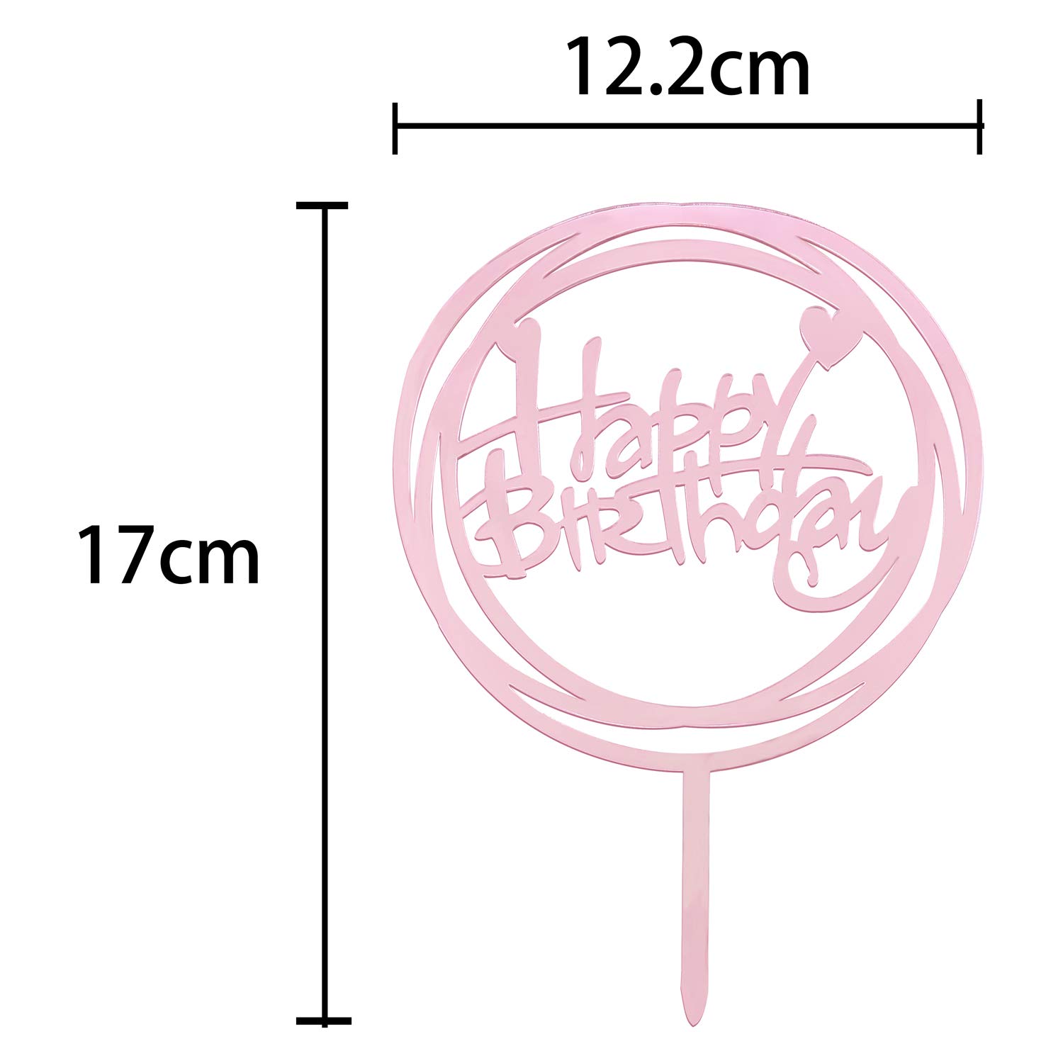 12 PCS Happy Birthday Cake Topper Set Rose Gold Acrylic Round Frame Cupcake Topper Paper Fans Confetti Balloon Birthday Cake Supplies Decorations for Birthday party Baby Shower