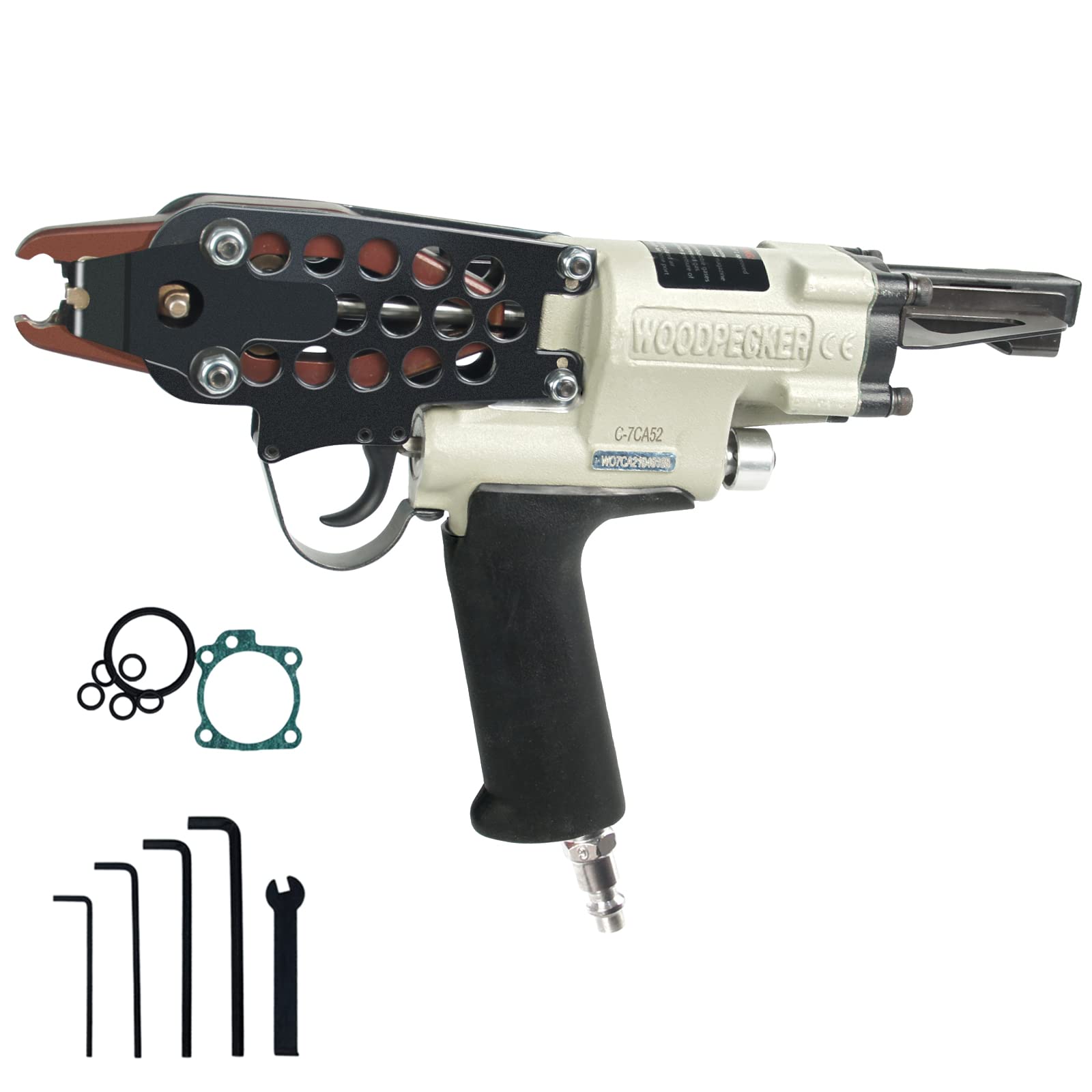 Woodpecker C-7CA 15 Gauge Pneumatic Hog Ring Gun, 19mm Crown, 4.8mm Closure Dia., Air Hog Ring Plier Tool, C-Type Plier, Fencing Tool for Cages, Car Seats