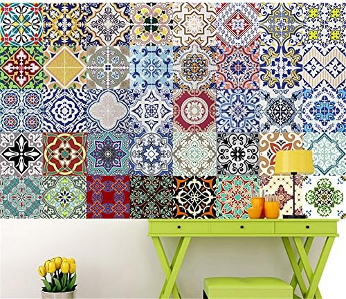 10pcs/Set Mediterranean Style Self Adhesive Tile Art Wall Decal Tiles Sticker Easy To Apply Just Peel and Stick Home Decor(7.8" x 7.8", 10x mix color)