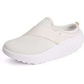 SIYAKE Women's Knitted Platform Mules with Arch-Support Breathable Slip On Orthopedic Diabetics Backless Sneakers Comfortable Non-Slip Walking Shoes