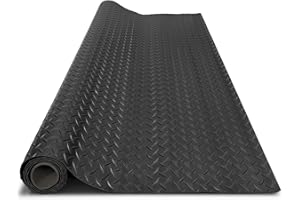 Grandroad auto 4x6 FT Garage Floor Mat, 2.8mm Thickened Flooring Roll Diamond Plate PVC Rubber Trailer Mat, Non-Slip Floor Mat for Garage, Warehouse, Gyms, Boats, Pickup Truck, Black