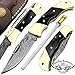 Buffalo Horn 5.5'' Custom Handmade Damascus Steel Double Brass Bloster with Sharpening Rod Folding Pocket Knife Back Lock 100% Prime Quality Come with Leather Sheath