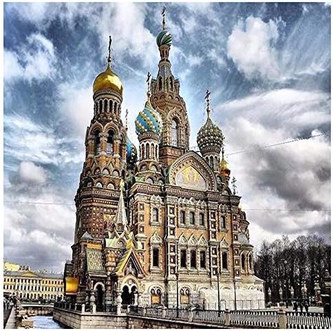 DIY 5D Diamond Painting by Number Kits, Crystal Rhinestone Diamond Embroidery Paintings Pictures Arts Craft for Home Wall Decor,European Church 16x16 Inch