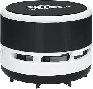 Wedo 20520101 Mini Tischstaubsauger, bürsten, Abschraubbarer Auffangbehälter Höhe circa 6, 3 cm, Durchmesser 8, 5 cm, inkl. Batterien, Schwarz/ Weiß