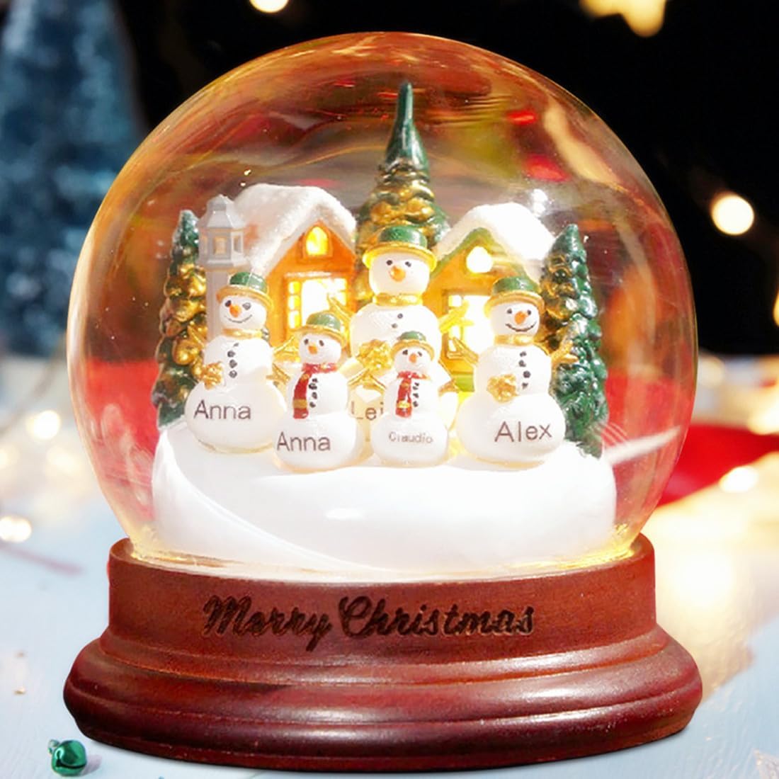 Snow Globes - HXZDEY Personalized Family Christmas Snowman Crystal Ball with Light,Christmas Snow Globes LED Lights,Christmas House Snowman Glass Ball, Gift for Grandma Family,Home Christmas Xmas Decoration