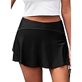 Aleumdr Women's 3" Swim Skirt High Waisted Ruched Swimsuit Bottom Tankini Bikini Bottom with Pockets