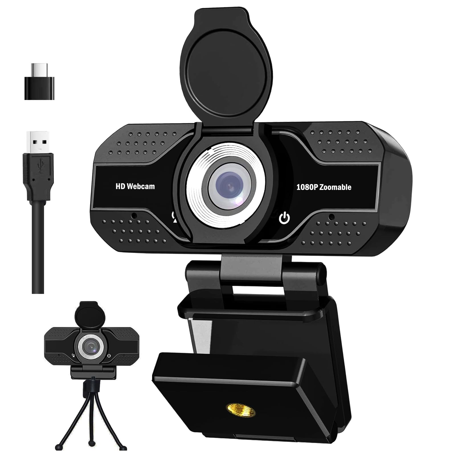 Webcam with Microphone for Desktop, 2021 Edition 1080P HD USB Computer Cameras with Privacy Shutter&Webcam Tripod, Mini USB Web Camera, for Streaming Online Class/ Zoom/ Skype/ Facetime/ Teams