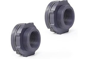 ChillWaves PVC Bulkhead Fitting 2" Double Thread Connector Adapter for Water Tank, Aquariums, Rain barrels(2-PACK)