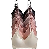 BEAUDRM Women's 6 Pieces Bra Scallop Seamless Padded Comfy Wireless Bralettes Cami Tops