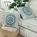 CaliTime Canvas Throw Pillow Cover Case for Couch Sofa Home Decor Floral Compass Leaves Medallion 18 X 18 Inches Teal