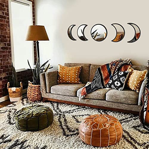 5 Pieces Moon Phase Mirror Set, Crescent Moon Mirror Wall Decor Bedroom