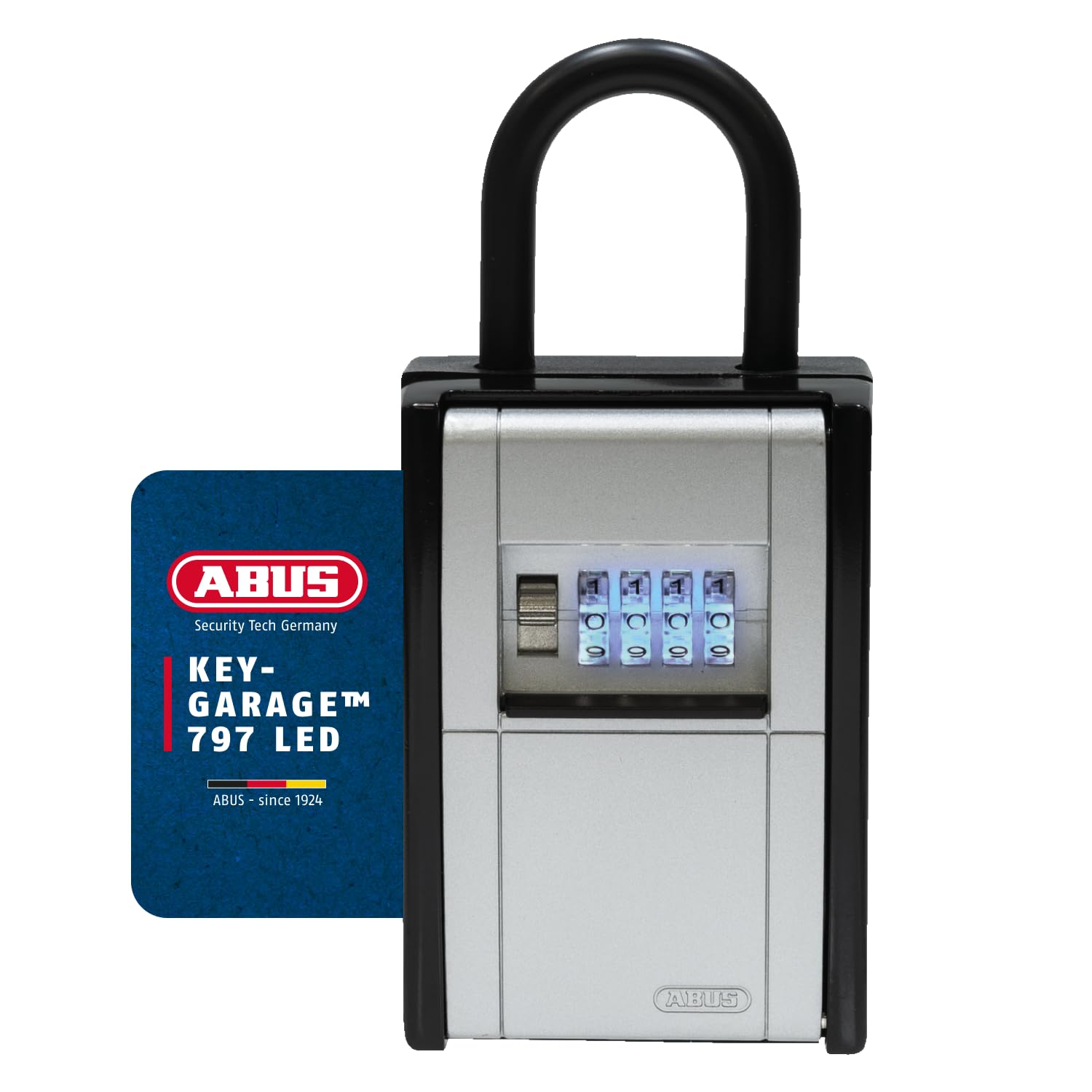 ABUS KeyGarage 797 LED – Key Lock Box with Shackle – Illuminated Dials for Easy Access in The Dark – Secure Storage for Keys or Small Valuables – Black-Silver