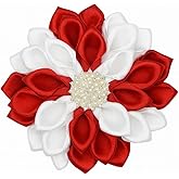Red and White Swirl 3.5" Sorority Paraphernalia Flower Brooch Pin for Women, Greek Organization, Delta Sigma Theta Sorority Inspired for D9 Events, Conferences, Luncheons, J13