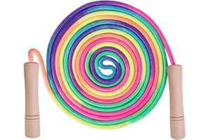 Homello 16 FT Double Dutch Jump Rope for Kids, Adjustable Rainbow Skipping Rope with Wooden Handles, Perfect for Fitness, Outdoor Fun, School Sports, and Party Games