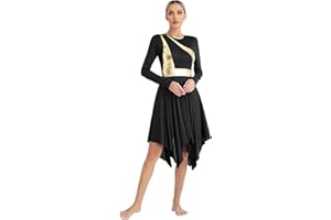 Jowowha Womens Praise Dance Liturgical Worship Dancewear Long Sleeve Lyrical Dress Church Costumes