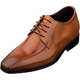 TOTO Men's Invisible Height Increasing Elevator Shoes - Brown Leather Lace-up Formal Dress Oxfords- 2.2 Inches Taller - Y6364 - Size 9 D(M) US