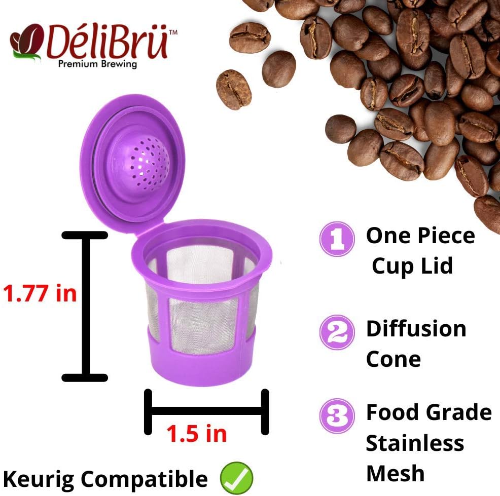 Reusable K Cups for Keurig 2.0 & 1.0 4 PACK Coffee Makers. Universal Refillable KCups, Keurig filter, Reusable kcup, k cup k-cups reusable filter by Delibru: Kitchen & Dining