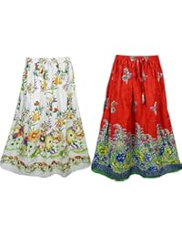 Mogul Womens Long Skirts Floral Printed Hippie Gypsy Flare Maxi Skirts Wholesale Lot of 2
