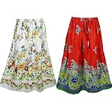 2 Mogul Womens Beach Skirts Floral Printed Hippie Gypsy Maxi Skirts 2PCS, S/M