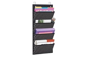 Eamay Wall Mount/Over Door File Hanging Storage Organizer - 4 Large Office Supplies File Document Organizer Holder for Office Supplies, School, Classroom, Office or Home Use, White Dots Pattern