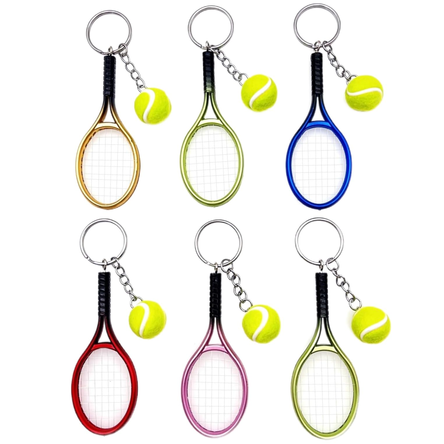JZK 6x Mini tennis racket racquet keychain, tennis ball keyring, tennis theme gift, tennis fan gift, tennis party favours decoraions, sports games souvenir
