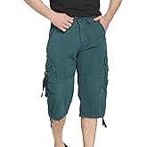 DONGD Mens Cargo Shorts 3/4 Relaxted Fit Capri Pants Below Knee Cargo Short