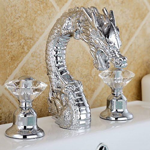 chrome 3 Pieces widespread lavatory bathroom dragon sink Faucet crystal
