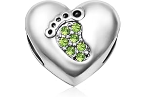 JMQJewelry Christmas Jewelry Heart Love Baby Footprints Jan-Dec Crystal Charm Beads Fits Pandora Bracelets for Mom Daughter S