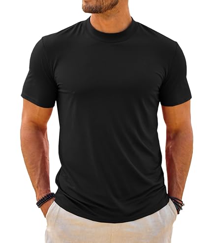 Lexiart Men's Mock Neck Short Sleeve Cotton T-Shirts Basic