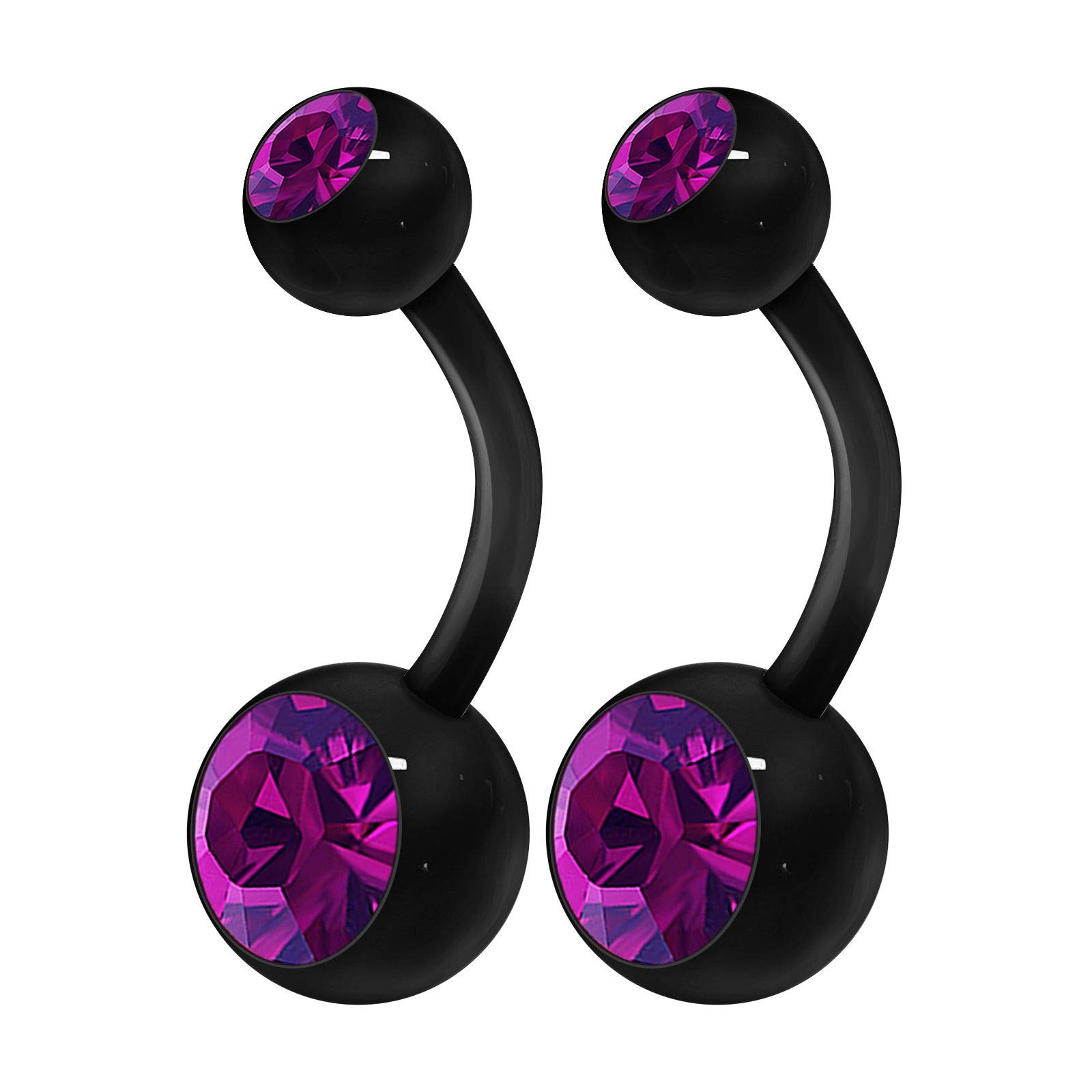 KJM FASHION 2PCS Flexible Acrylic Body Belly Button Navel Ring 14 Gauge 3/8 10mm Amethyst Crystal Ball Earring Piercing Jewellery 3591
