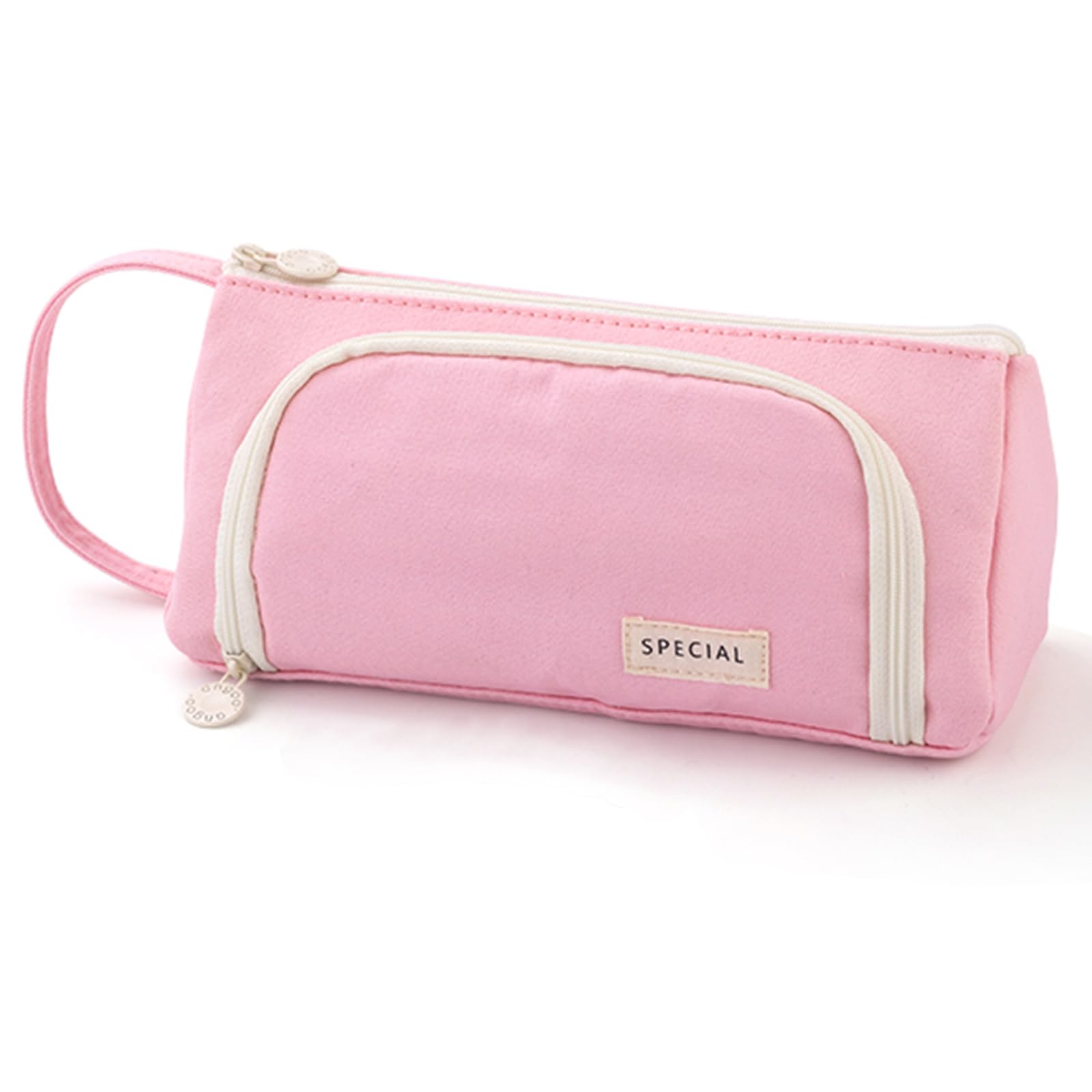 ONCCI Girls Pencil Case - Large Capacity Teenager Case for School & Office (Creme-Pink)