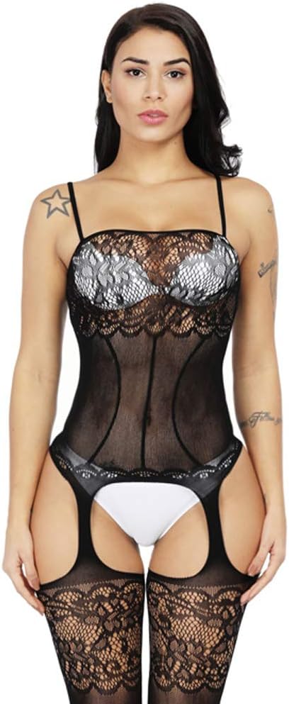 QueensHot Sexy Sheer Lingerie Babydoll Suspender Corset Nightie Leotard Body Suit Stocking