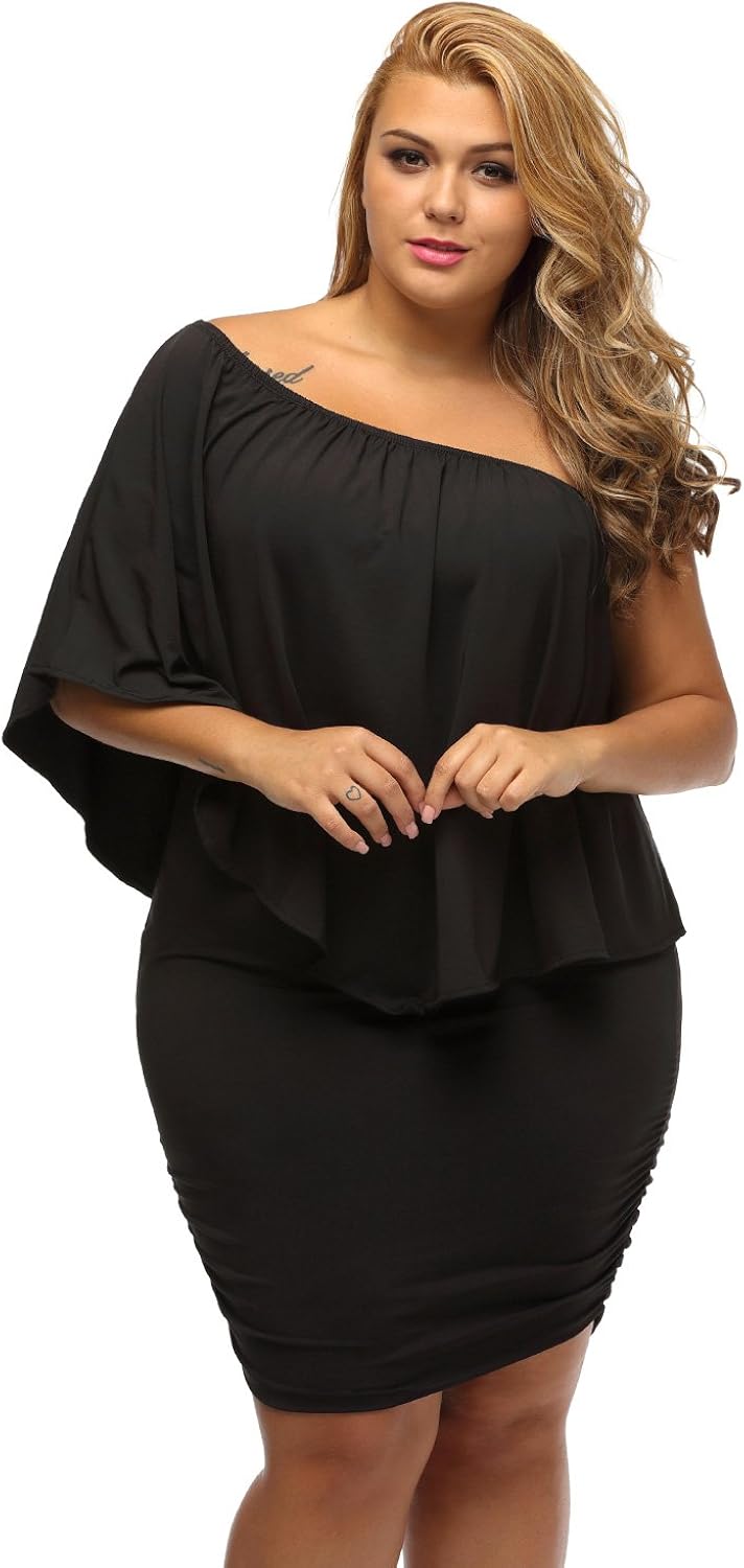 Sidefeel Women Off Shoulder Ruffles Bodycon Mini Dress: Clothing