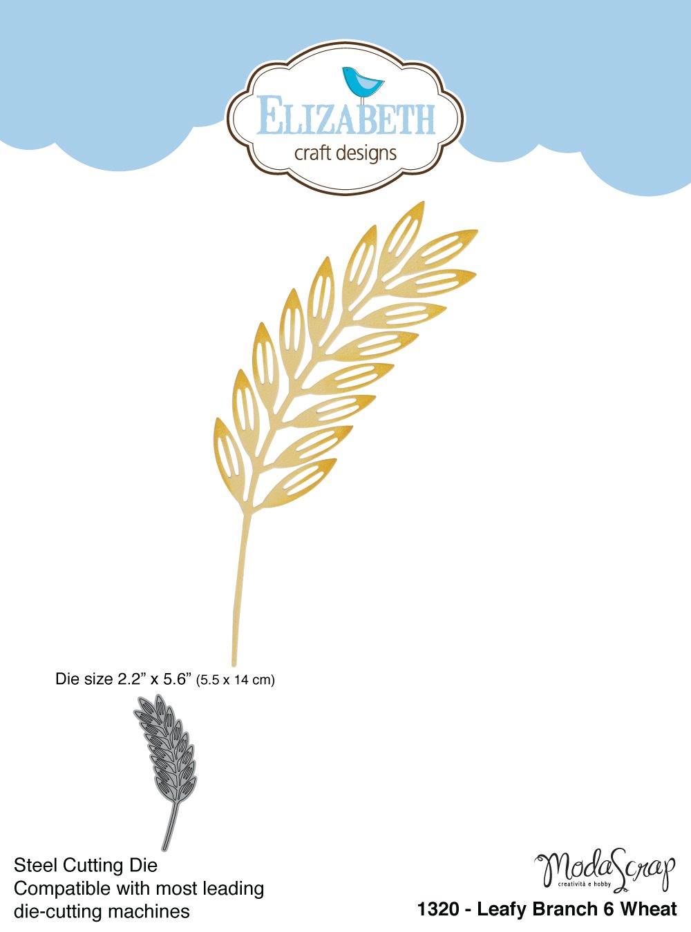 Elizabeth Craft Designs Leafy Branch 6 Wheat Die, Metal, Grey, 21.1 x 13.7 x 0.2 cm