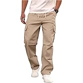 OYOANGLE Men's Cargo Pants Elastic Drawstring Waist Ruched Outdoor Hiking Trousers