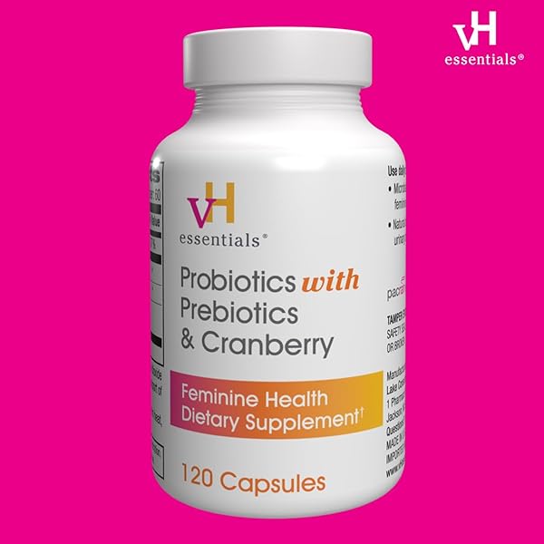 VH ESSENTIALS PROBIOTICS FOR WOMEN WITH PREBIOTICS, CRANBERRY & VITAMIN C – 120 CAPSULES (60 DAY SUPPLY) -PROBIOTICS SUPPORT GUT BALANCE, HEALTH & URINARY TRACT HEALTH FOR WOMEN