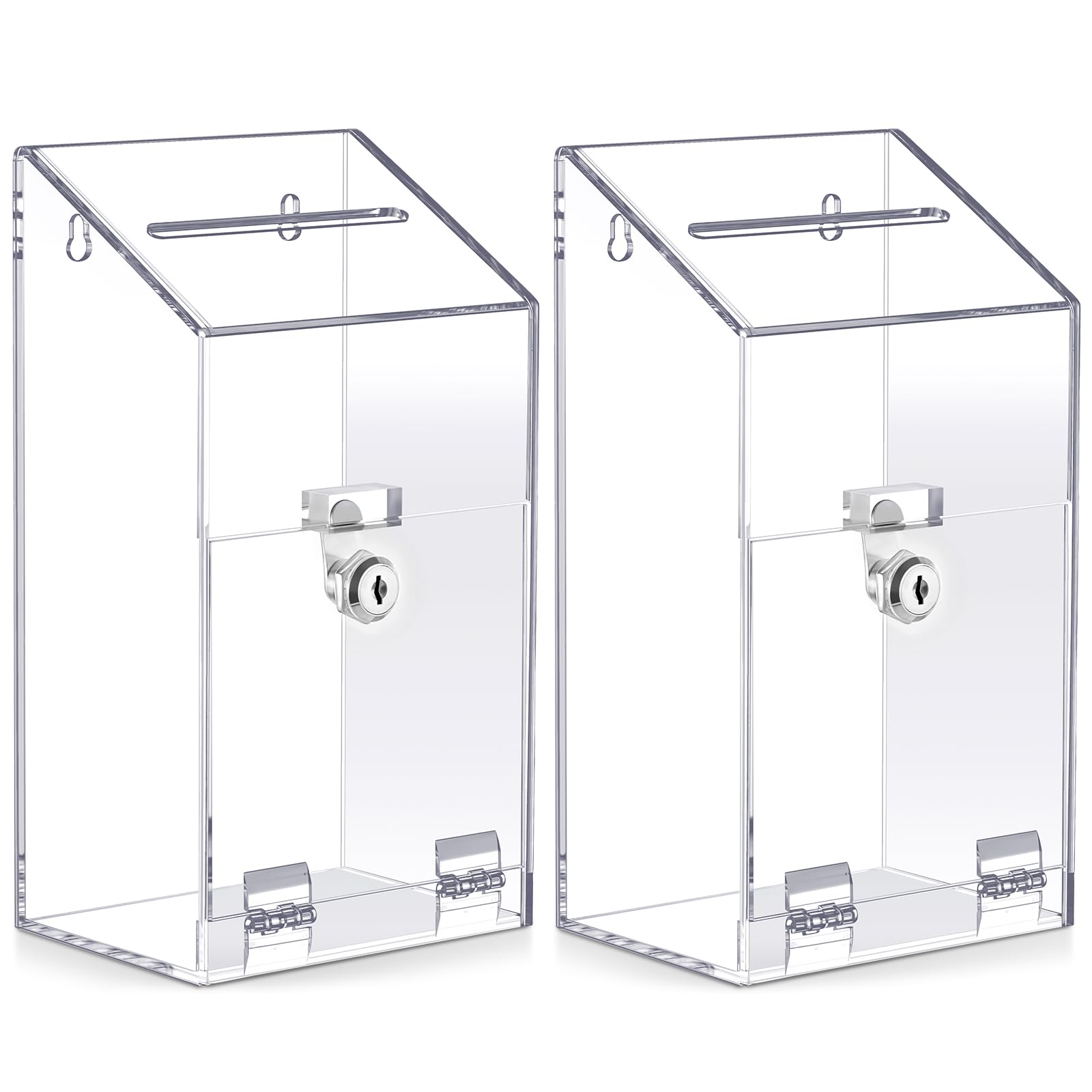 Photo 1 of Juexica 2 Pcs Acrylic Donation Box 10.2" x 5.6" x 4" Suggestion Box with Lock and Slot Wall Mount Safe Key Drop Ballot Clear Fundraising for Home Office Vote