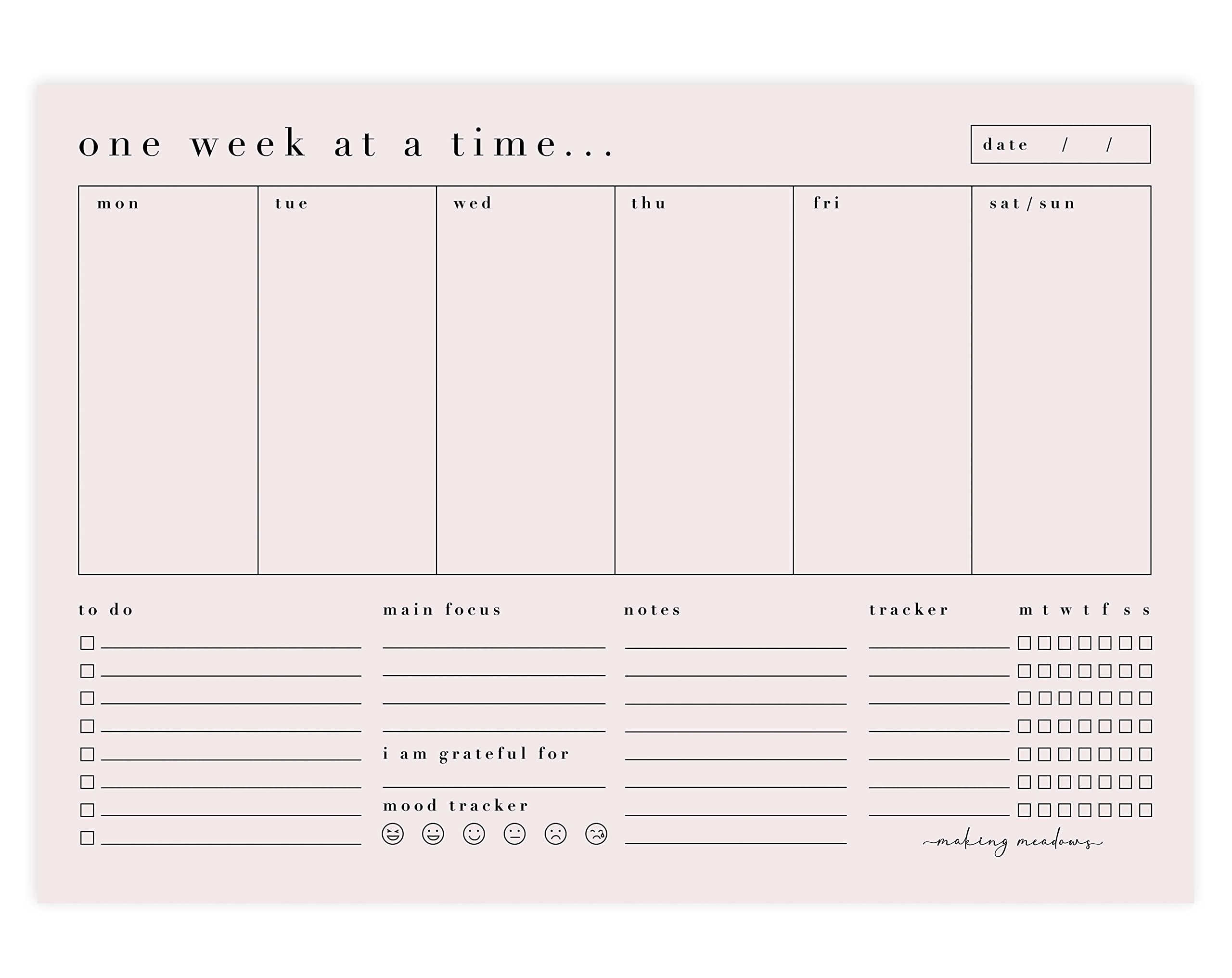 Making Meadows | Modern Weekly Planner Pad | A4 Tear Off Week Planning Pad Notepad with Daily Schedule & To Do List | 50 Undated Sheets & 100gsm Paper | Premium Stationery